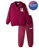 Primo Gino 100% Cotton Knit Terry Oversized Drop Shoulder Full Sleeves High Neck Zipper Sweatshirt with Print at Front & Back and Jogger Set- Maroon
