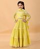 MASTARANG Cotton Woven Full Sleeves Floral Printed & Embrodiered TIered Lehenga & Choli With Dupatta Set - Yellow