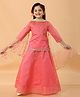 MASTARANG Woven Three Fourth Sleeves Gota Lace Embellished Ethnic Motifs Embroidered Kurta & Lehenga With Dupatta Set - Coral