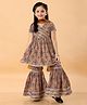 MASTARANG Woven Half Sleeves Ethnic Printed Gota Lace Embellished Coordinating Kurta & Sharara With Dupatta Set - Brown