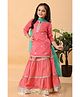MASTARANG Woven Three Fourth Sleeves Floral Embroidered & Gota Lace Embellished Kurta & Lehenga With Dupatta Set - Coral