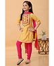 MASTARANG Cotton Woven Three Fourth Sleeves Bandhani Printed & Mirror Work Embroidered Kurta & Churidar With Dupatta Set - Yellow