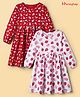 Honeyhap Premium 100% Cotton with Bio Finish Full Sleeves Frocks with Floral Print & Bow Applique Pack Of 2- High Risk Red & Bright White