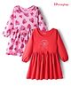 Honeyhap Premium 100% Cotton Knit Full Sleeves Frock With Bio Finish & Floral Print Pack Of 2 - Light Pink & Red