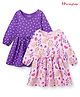 Honeyhap Premium 100% Cotton Knit Full Sleeves Frock With Bio Finish & Floral Print Pack Of 2 - Pirouette & Deep Lavender