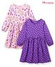 Honeyhap Premium 100% Cotton Knit Full Sleeves Frock With Bio Finish & Floral Print Pack Of 2 - Pirouette & Deep Lavender