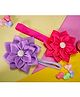 Kamule Set Of 2 Floral Applique Detailed & Pearls Embellished Headbands - Dark Pink & Lavender