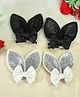 Kamule Set Of 2 Bunny Ears & Bow Applique Detailed Shimmered Hair Clips - White & Black