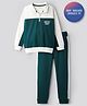 Primo Gino 100% Cotton French Terry Knit Drop Shoulder Full Sleeves Oversized Color Block Sweatshirt and Jogger Set- Dark Green & White
