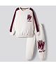 Primo Gino 100% Cotton Knit French Terry Oversized Drop Shoulder Full Sleeves Color Block Sweatshirt and Jogger Set With New York Text Print- White & Maroon