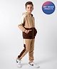 Primo Gino 100% Cotton French Terry Oversized Drop Shoulder Full Sleeves Color Block Zipper Hooded Jacket and Jogger Set- Tan & Brown