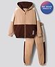 Primo Gino 100% Cotton French Terry Oversized Drop Shoulder Full Sleeves Color Block Zipper Hooded Jacket and Jogger Set- Tan & Brown