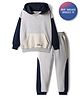 Primo Gino Cotton Knit French Terry Oversized Drop Shoulder Full Sleeves Hooded Sweatshirt with Color Block Design & Jogger Set- Light Grey & Navy Blue