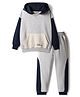 Primo Gino Cotton Knit French Terry Oversized Drop Shoulder Full Sleeves Hooded Sweatshirt with Color Block Design & Jogger Set- Light Grey & Navy Blue