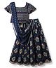 EARTHY TOUCH Single Jersey Knit  Half Sleeves Choli Lehenga & Dupatta With Floral Print - Navy Blue