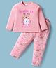 Smarty Sinker Knit Full Sleeves Night Suit With Text Print - Pink