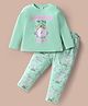 Smarty Sinker Knit Full Sleeves Night Suit With Text Print - Light Green