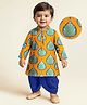 EARTHY TOUCH Single Jersey Knit Full Sleeves Floral Foil Printed Kurta Dhoti Set - Mustard & Blue