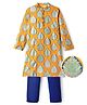 EARTHY TOUCH Single Jersey Knit Full Sleeves Kurta Pajama Set with Floral Foil Print - Mustard & Blue