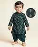 EARTHY TOUCH Single Jersey Knit Full Sleeves Printed Kurta Dhoti Set - Dark Green