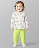 Babyoye Cotton Modal Super Soft Blend Knit Full Sleeves Thermal Inner Wear Set with Heart Print - White & Limegreen