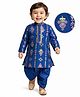 EARTHY TOUCH Single Jersey Knit Full Sleeves Kurta Dhoti Set With Foil Floral Print - Blue