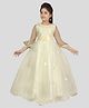 Aarika Net Woven Half Bell Sleeves Floral Applique & Embroidered Gown - Cream