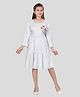 Aarika Cotton Woven Three Fourth Peasant Sleeves Striped & Floral Embroidered Dress - Grey