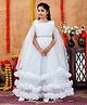 Aarika Net Woven Sleeveless Ruffle Detailed Beads Embellished Gown - White