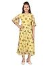 Aarika Georgette Woven Half Sleeves Floral Motifs Printed Dress - Yellow