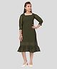 Aarika Georgette Woven Three Fourth Puffed Sleeves Polka Dots Printed Dress - Dark Green