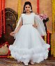 Aarika Net Woven Cold Shoulder Sleeves Polka Dots Foil Printed Ruffles Detailed Gown - White