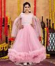 Aarika Net Woven Cold Shoulder Sleeves Polka Dots Foil Printed Ruffles Detailed Gown - Peach