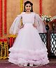 Aarika Net Woven Cold Shoulder Sleeves Polka Dots Foil Printed Ruffles Detailed Gown - Pink