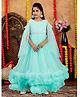 Aarika Net Woven Cold Shoulder Sleeves Polka Dots Foil Printed Ruffles Detailed Gown - Sea Green