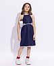Taffykids Woven Sleeveless Piping Detailed Back Tie Up Dress - Navy Blue & White