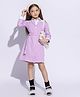 Taffykids Poplin Woven Full Cold Shoulder Sleeves Solid Shirt Style Dress With Belt Set - Lilac & White