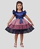 Aarika Woven Frill Sleeves Bow Applique Detailed & Colour Blocked Layered Dress - Navy Blue