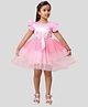 Aarika Woven Frill Sleeves Bow Applique Detailed & Colour Blocked Layered Dress - Pink