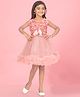 Aarika Net Woven Sleeveless Ruffle & Bow Applique Detailed Dress - Peach