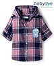 Babyoye 100% Cotton Woven Hooded Full Sleeves Checked Shirts with Animal Print - Purple