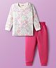 Babyoye Cotton Blend Knit Full Sleeves Thermal Wear Set with Floral Print - White & Pink