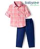 Babyoye 100% Cotton Woven  Full Sleeves Shirt and Trouser Set With Checks - Pink & Blue