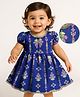 EARTHY TOUCH Single Jersey Knit Half Sleeves Ethnic Frock With Floral Print - Navy Blue