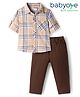 Babyoye 100% Cotton Woven Full Sleeves Shirt and Trouser Set With Checks - Peach & Bown