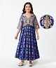 EARTHY TOUCH Single Jersey Knit Three Fourth Sleeves Ethnic Dress With Foil Floral Print - Blue