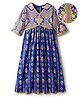 EARTHY TOUCH Single Jersey Knit Three Fourth Sleeves Ethnic Dress With Foil Floral Print - Blue