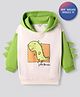 Bonfino 100% Cotton Fleece Knit Full Drop Shoulder Sleeves Hooded Sweatshirt With Dino Print & Applique - Off White & Green