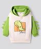 Bonfino 100% Cotton Fleece Knit Full Drop Shoulder Sleeves Hooded Sweatshirt With Dino Print & Applique - Off White & Green