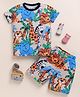 Little Marine Cotton Knit Half Sleeves Wild Animals Printed Tee & Cooridnating Shorts Set - Multi Colour
